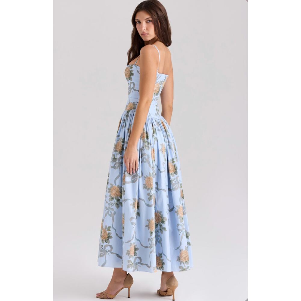 House of CB Ysabella Blue Vintage Rose Print Cotton Dress - Picture 2 of 3